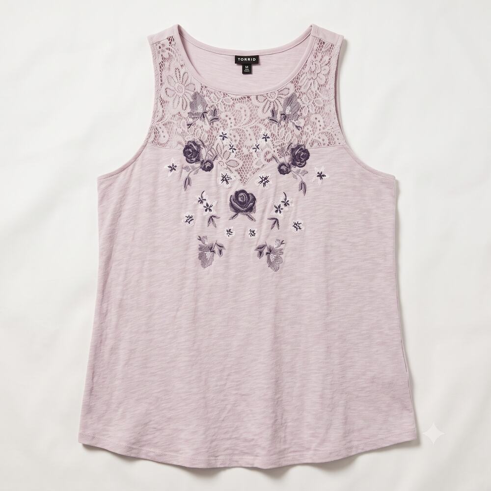 Torrid Womens Torrid 00 M Boho Romantic Coquette Modal Lace Embroidered Tank